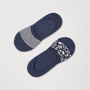 Pact Women's Floral Stripe Navy Blue Socks 2 Pack One Size Organic Cotton NWT!
